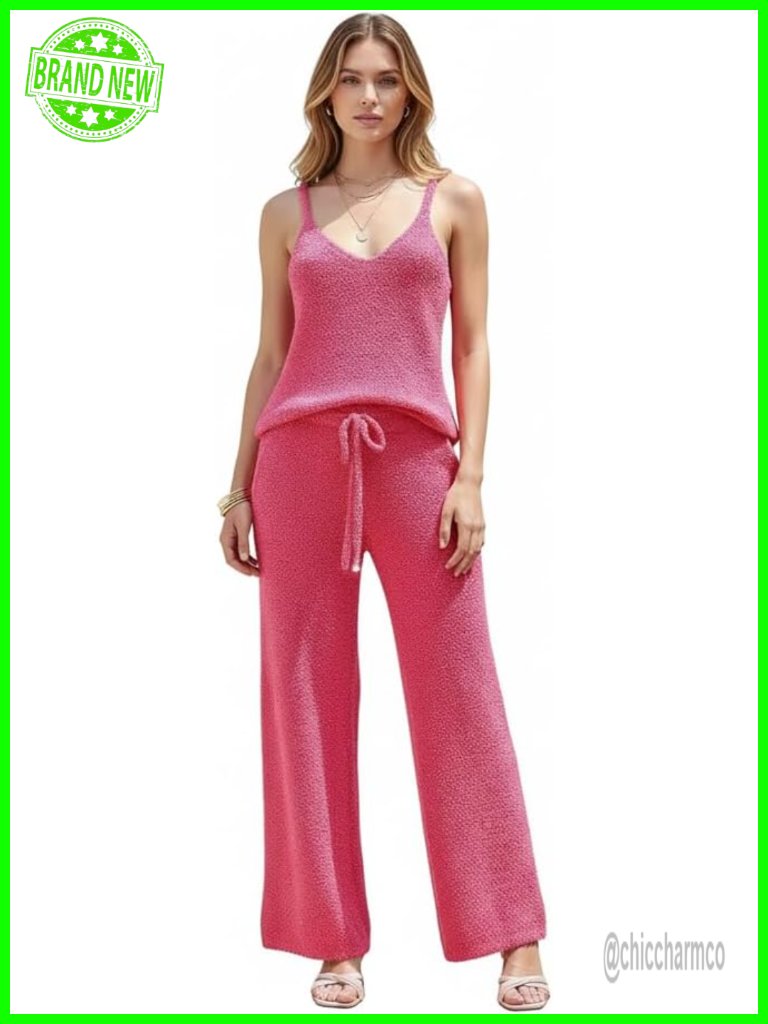 Brushed Fleece Pajama Set - Spaghetti Strap Crop Top & Pants Loungewear 2-Piece